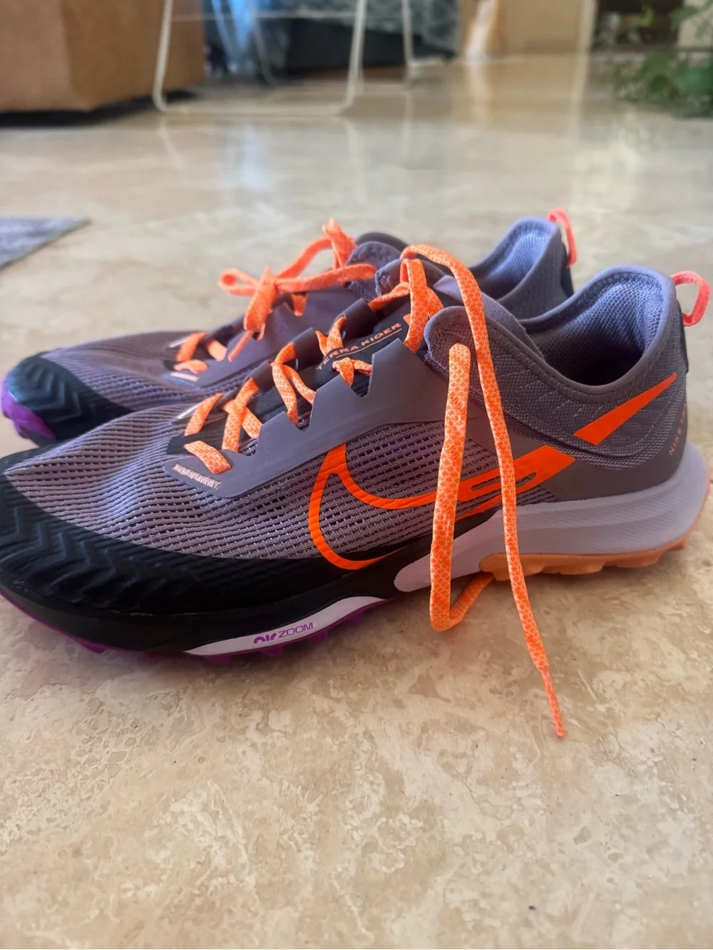Nike Trail Running Sneakers in Purple with Bright Orange Accents